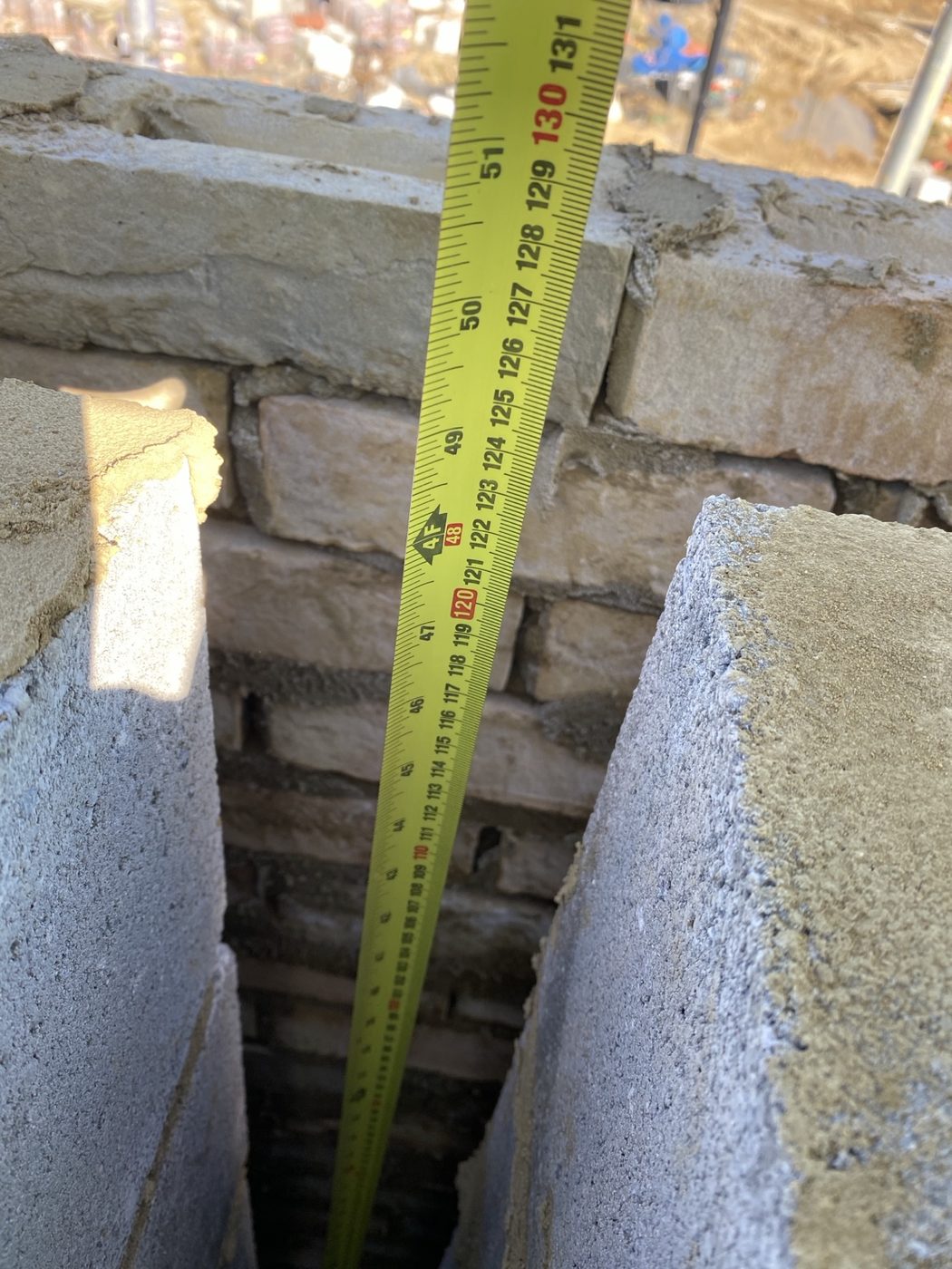 Tape measure documenting a masonry detail